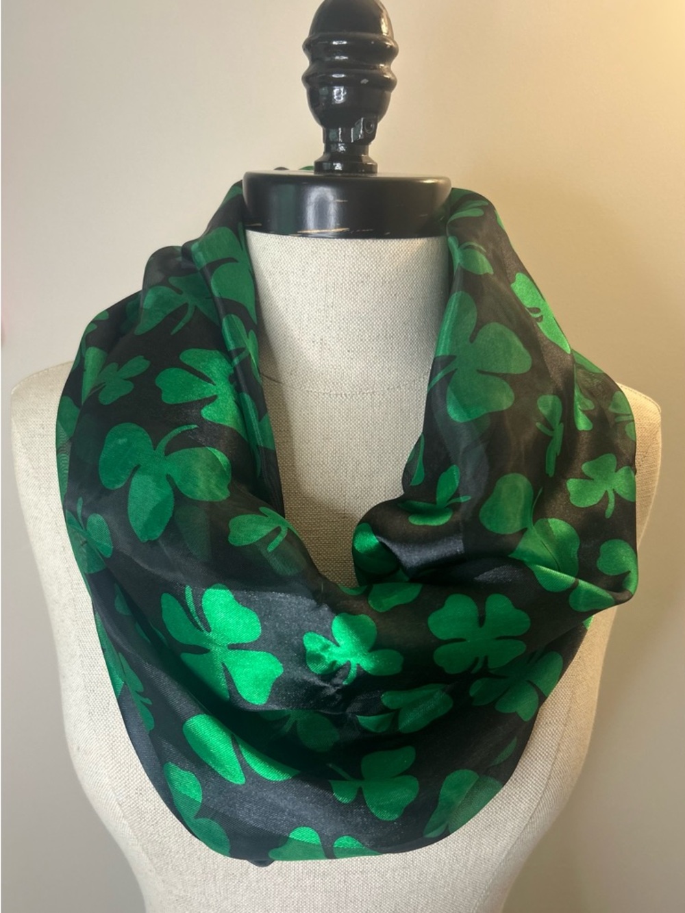 Black Infinity Scarf with Green Shamrock Print - Women's Accessory